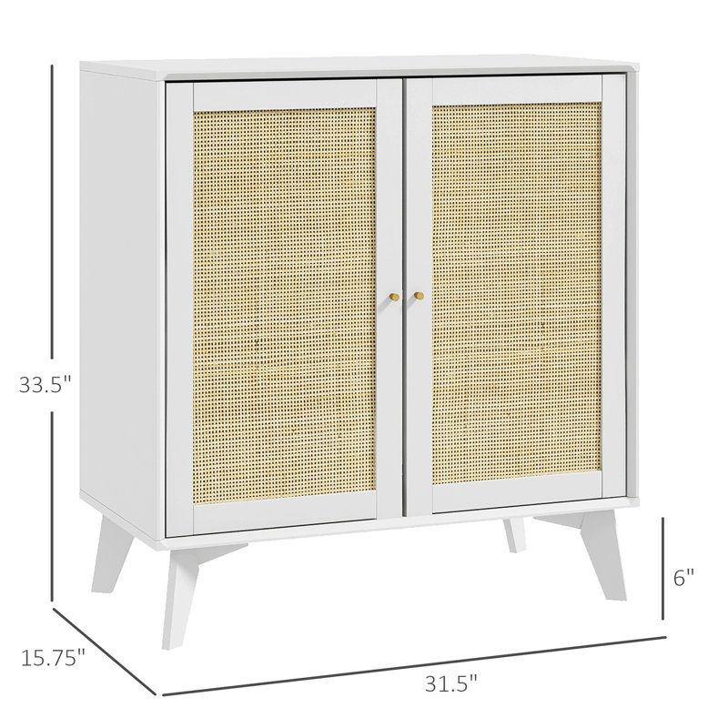 Burce Kitchen Storage Cabinet with 2 Rattan Doors, Buffet Sideboard Cabinet with Shelf