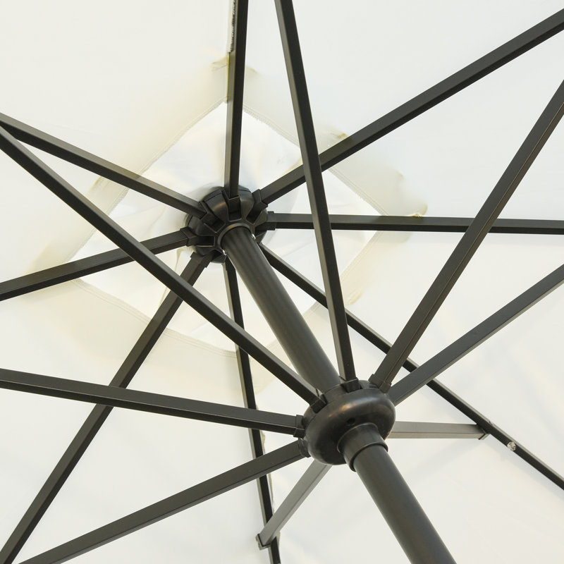 Parasol solaire de patio avec lumières à DEL - 9 pi x 7 pi, fonctionnalité d'inclinaison, abat-jour extérieur pour différents environnements blanc et système à manivelle, relaxant