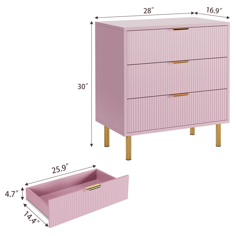 71.1cm W 3 - Drawer Chest of Drawers, Pink