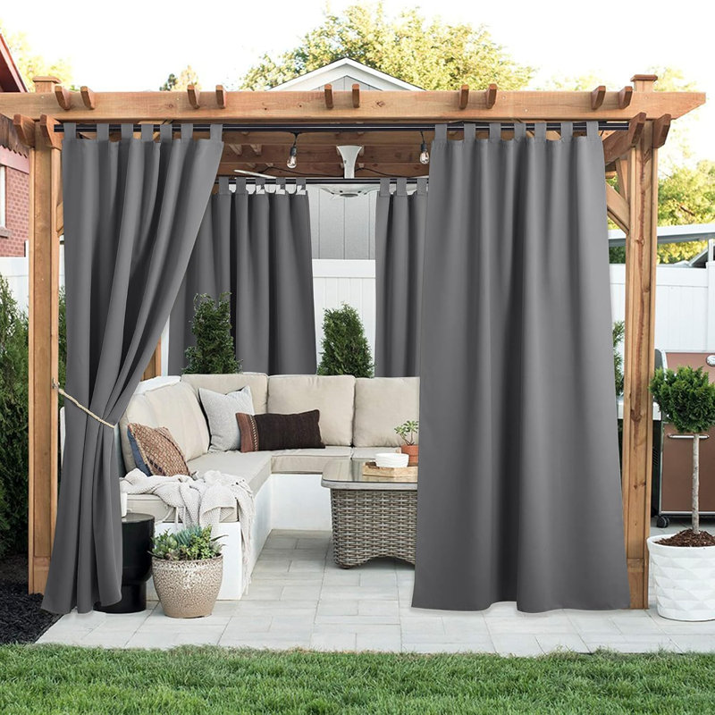 2 Panels Outdoor Curtains for Patio Waterproof, Thermal Insulated Detachable Sticky Tab Top Room Darkening Great Vertical Drape Outdoor Divider for Pergola