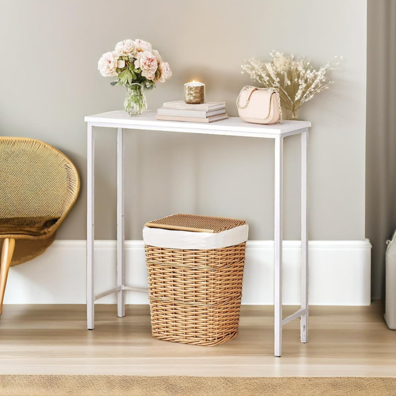 Industrial Slim Console Table for Hallway Living Room, White