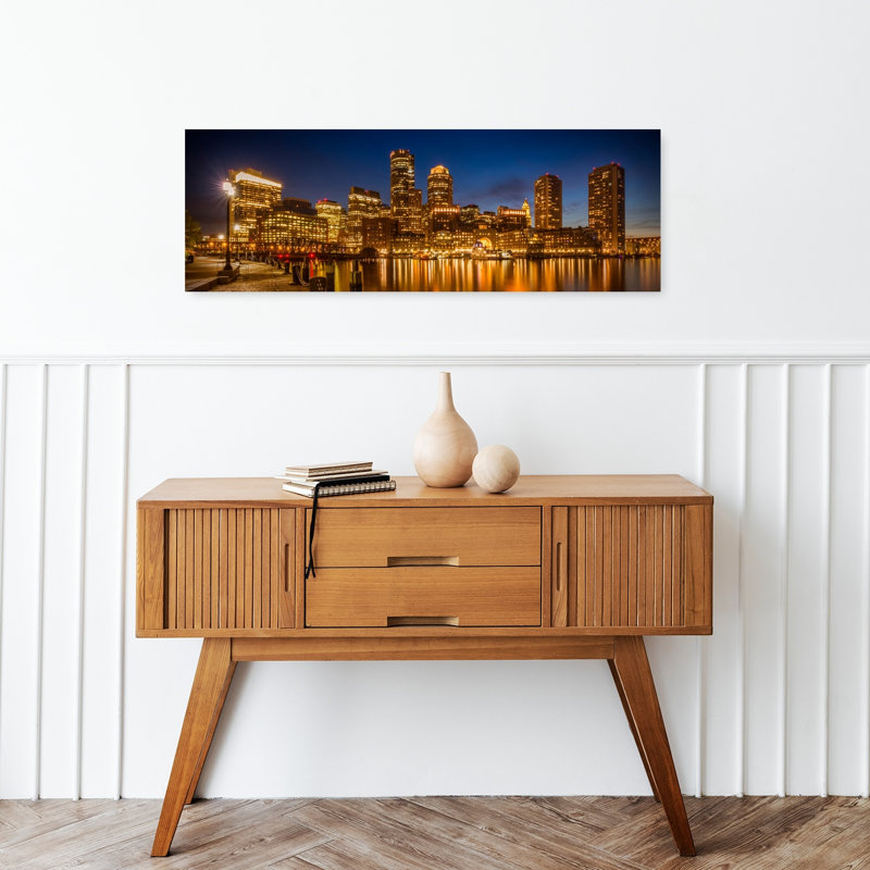 Boston Night Skyline 1 Piece Wrapped Canvas Panoramic Wall Art, 30.48 cm H x 91.44 cm W