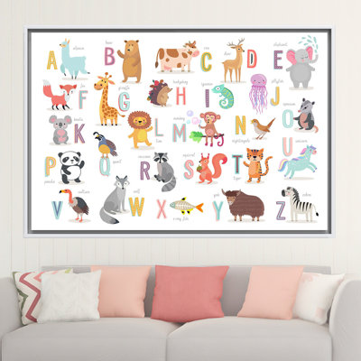 Toile imprimée: animaux de la jungle, alphabet pour enfants, toile blanche encadrée 1P