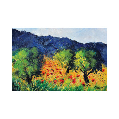 Olive Trees And Red Poppies by Pol Ledent - Wrapped Canvas Painting