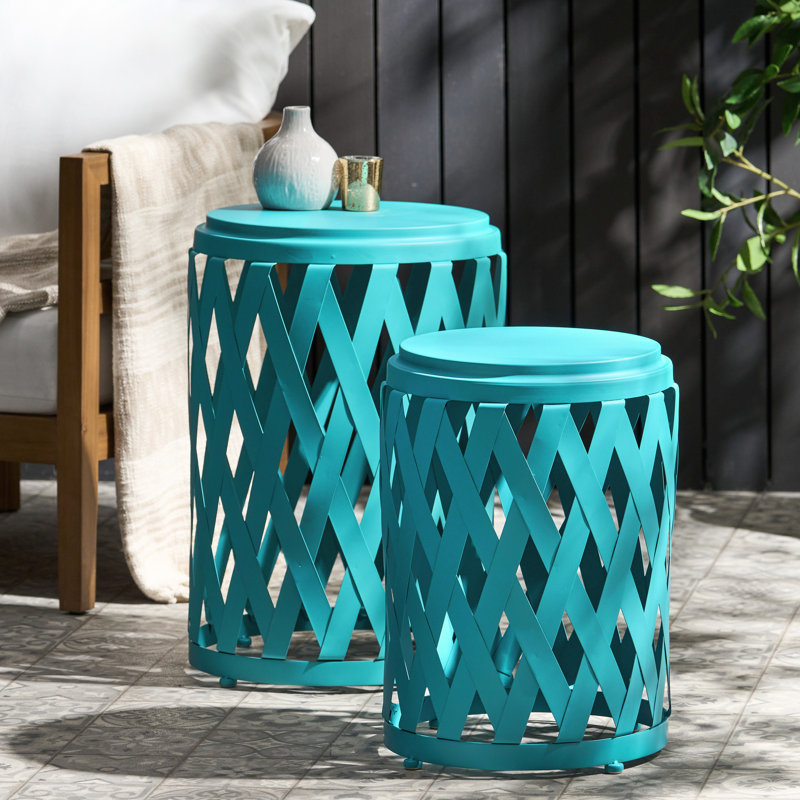 Design Iron Side Tables - Matte Teal, Lightweight Patio Accessories, 2 In Teal , Enhancements For Patio, 2