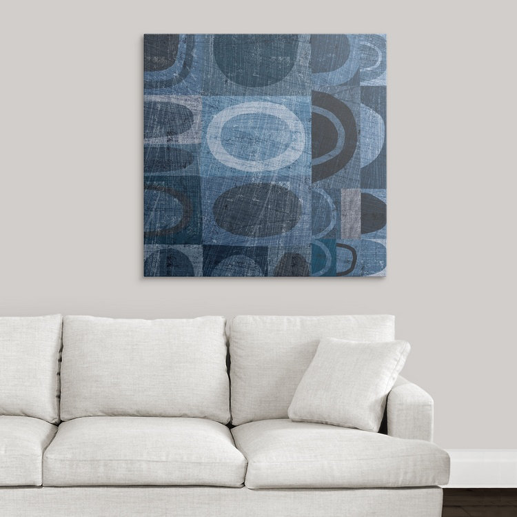 «Modern Geometric Indigo and Navy II» par Michael Mullan, reproduction d'art, H 35 po x l 35 po x P 1,5 po, Toile
