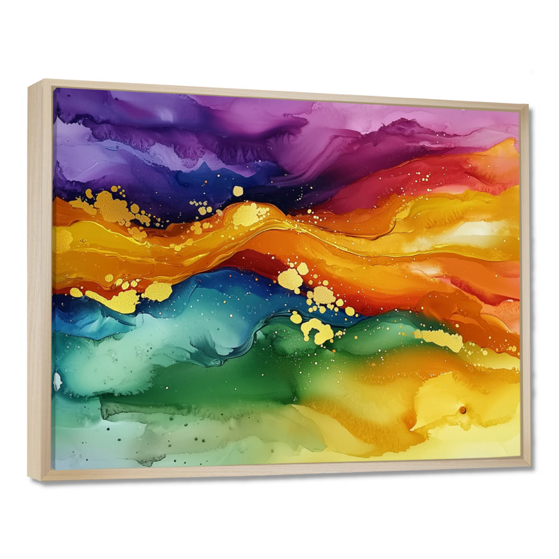 Danse chromatique de l'encre de marbre subtile II - abstrait moderne, autre art mural, H 16 po x l 32 po, Cadre flottant