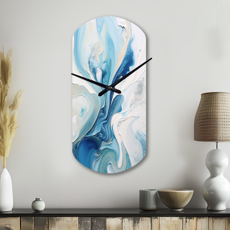 Blue and Grey Ethereal Elixir V - Abstract Cylinder Metal Wall Clock, Blue Asymmetrical Wall Clock Print, Small