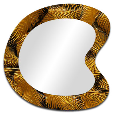 Feride Golden Feathers Serenity I - grand miroir mural de forme irrégulière, miroir unique asymétrique moderne, impression sur métal