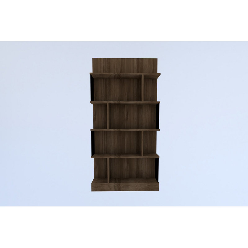 Modern Walnut Bookshelf, 63 x 63 x 8.6 Inches | 100% Melamine Coated Particle Board, Thickness: 0.7 Inches | Wall-Mountable Design, Multiple Shelves for Extra Storage | Stylish & Functional Home Organization Solution