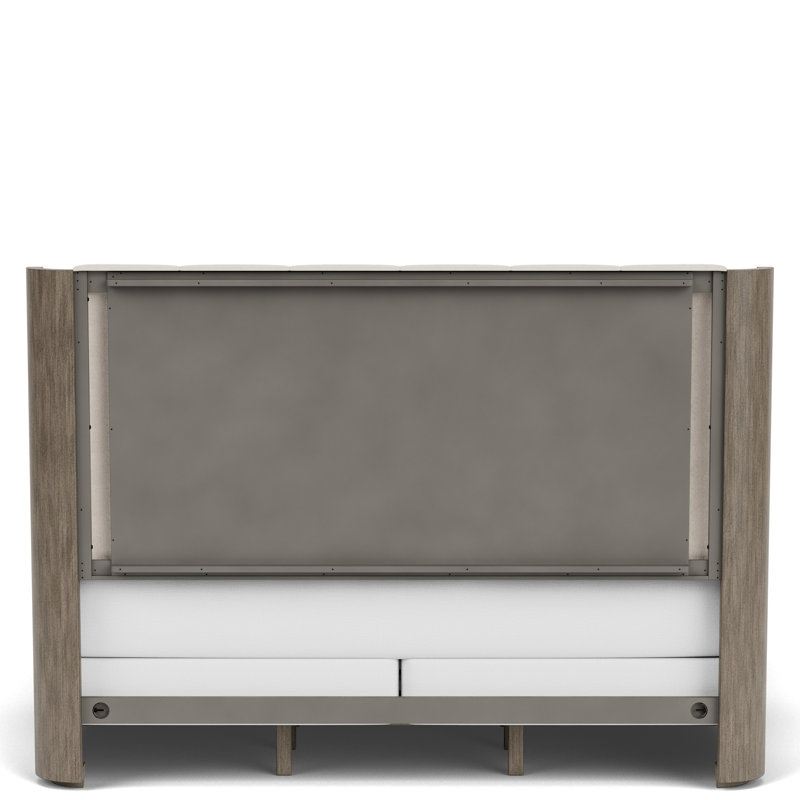 Queen Beige Upholstered Wood Frame Bed