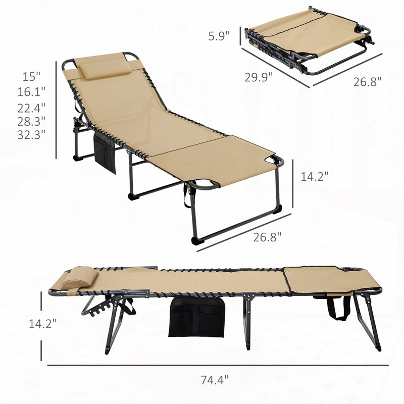Chaise longue pliante avec dossier inclinable à 5 niveaux, Beige