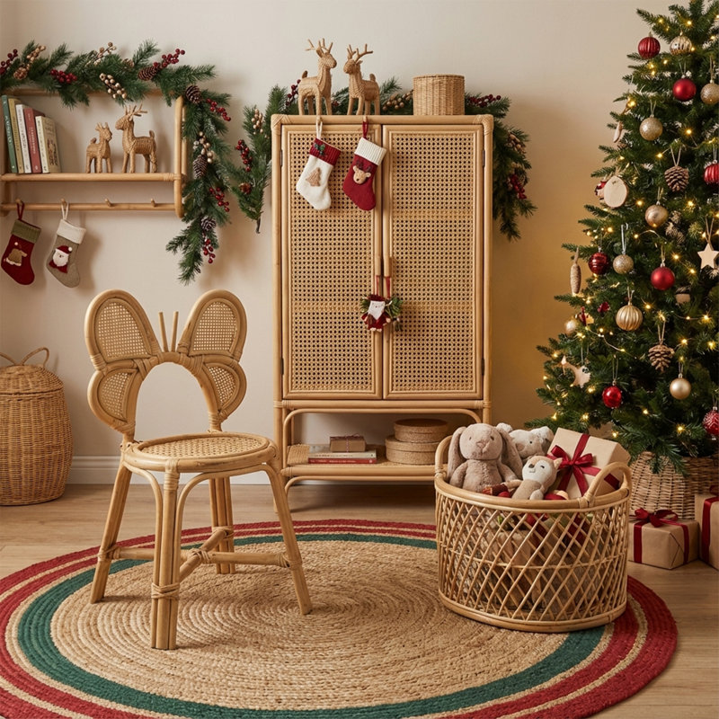 Cleto Rattan Kids Chair With Butterfly Back, Novelty Chair For Playroom/Kids Room/Bedroom