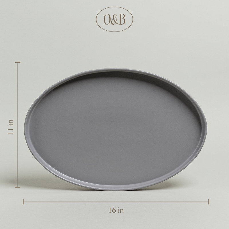 Gray Ceramic Oval Serving Platter, 11" Wide