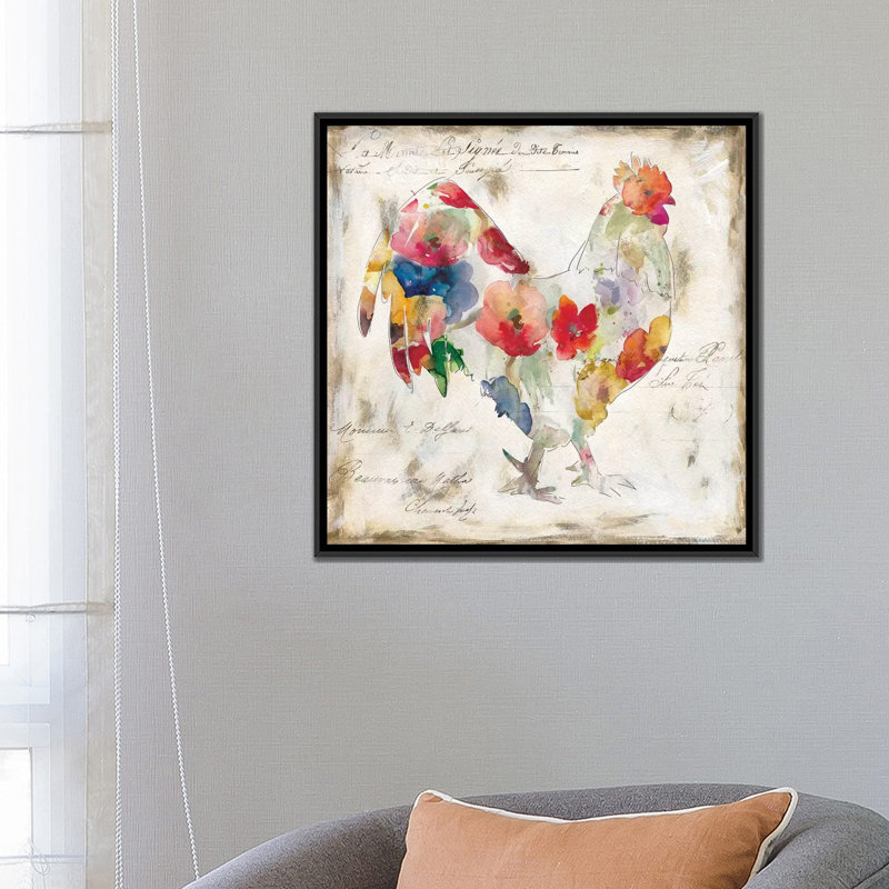 Reproduction d’art sur toile coq, H 18 po x l 18 po x P 1,5 po, Toile avec cadre noir, Pas de tapis