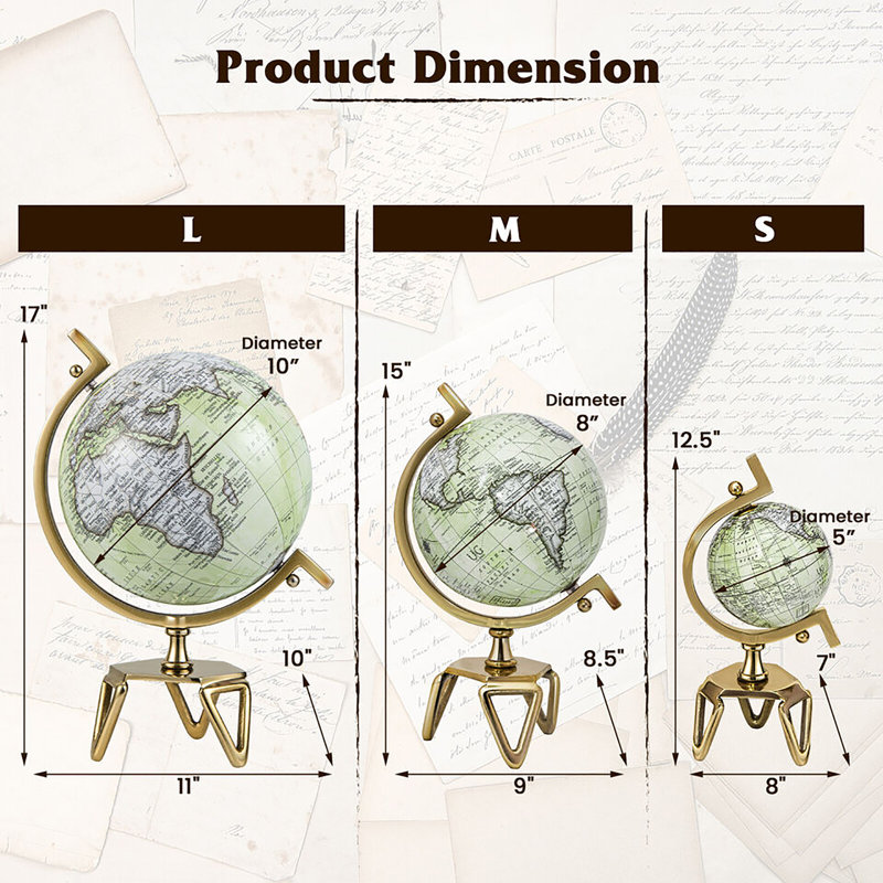 Globe terrestre rotatif Gymax avec support en métal triangulaire Meridian, H 12,5 po x l 8 po x P 7 po