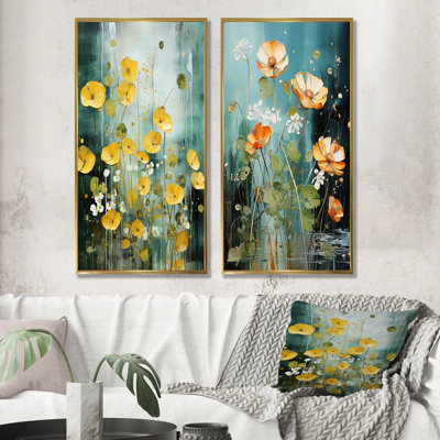 Yellow Sunny Buttercup Flowers Beauty I - Buttercups Canvas Wall Art Set Of 2