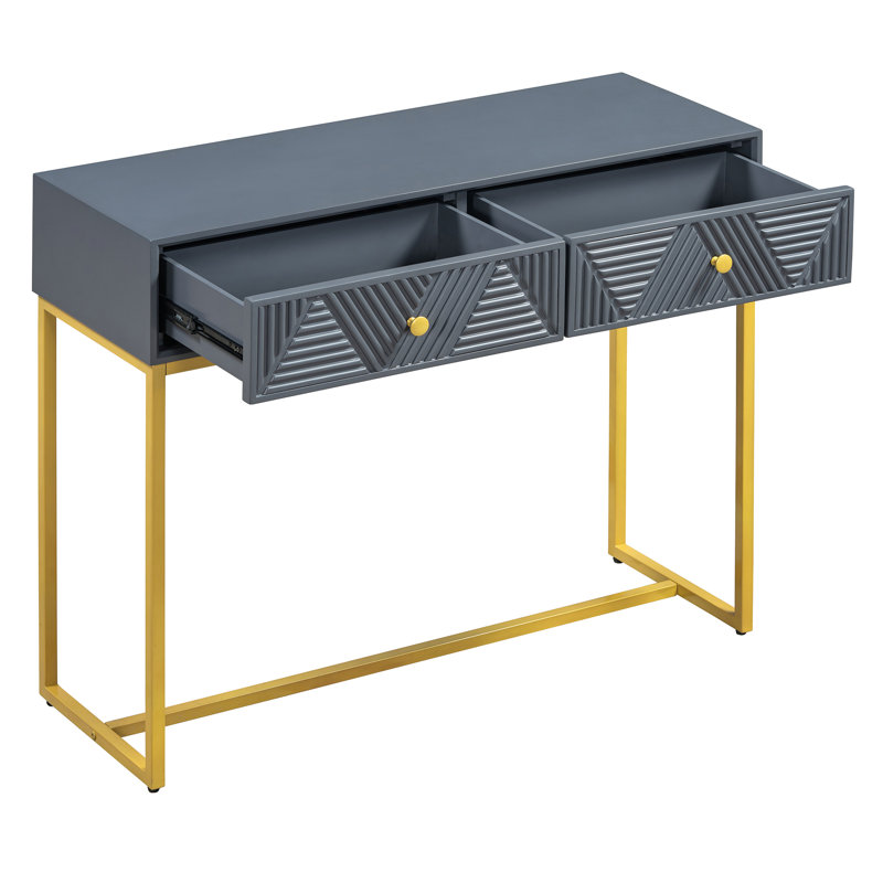 Console Scaggs moderne avec rangement et table d'entrée étroite et élégante avec deux tiroirs rayés, Gris