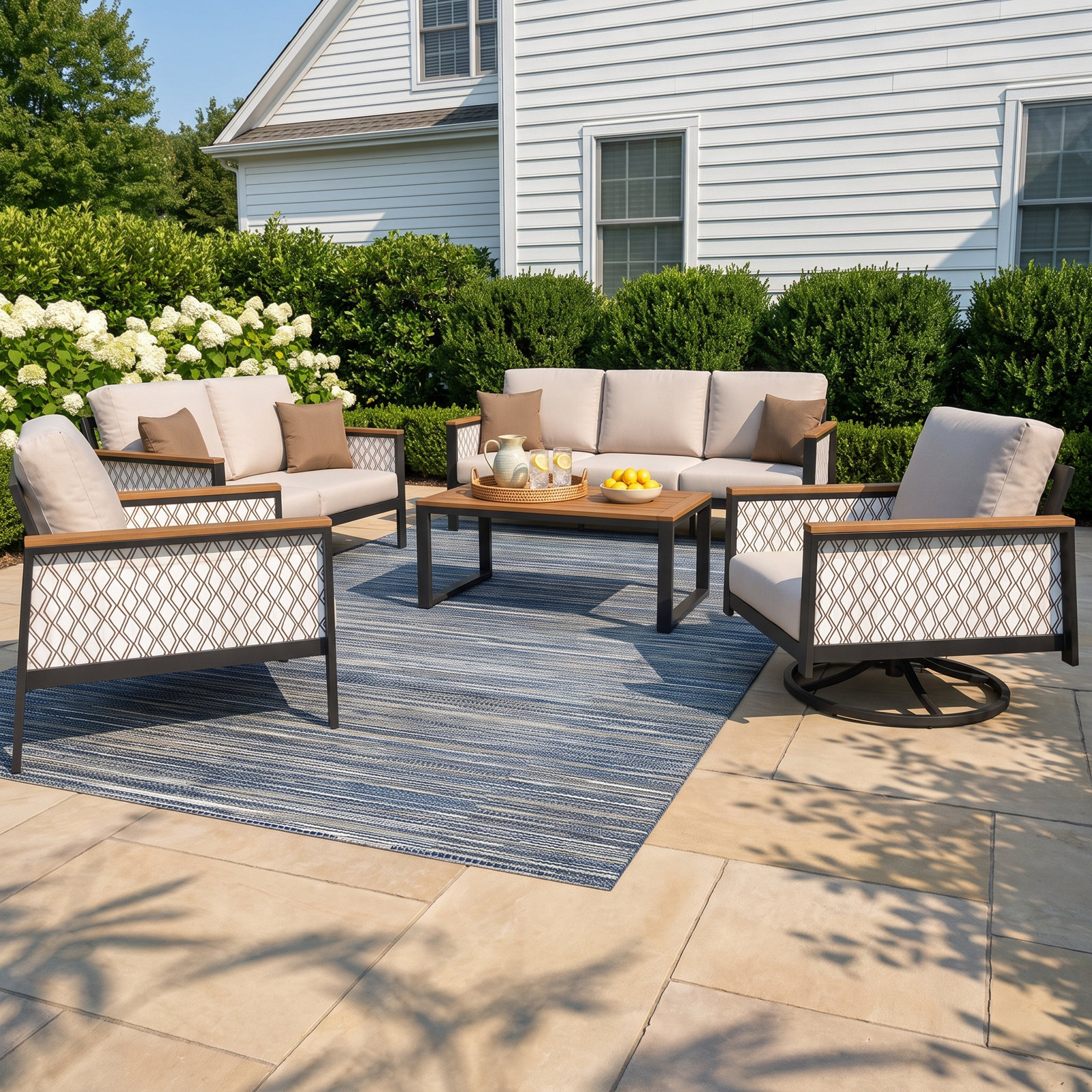 Townsend 7-Person Sunbrella® Patio Seating Group, Canvas White/Voyage Dune Fabric