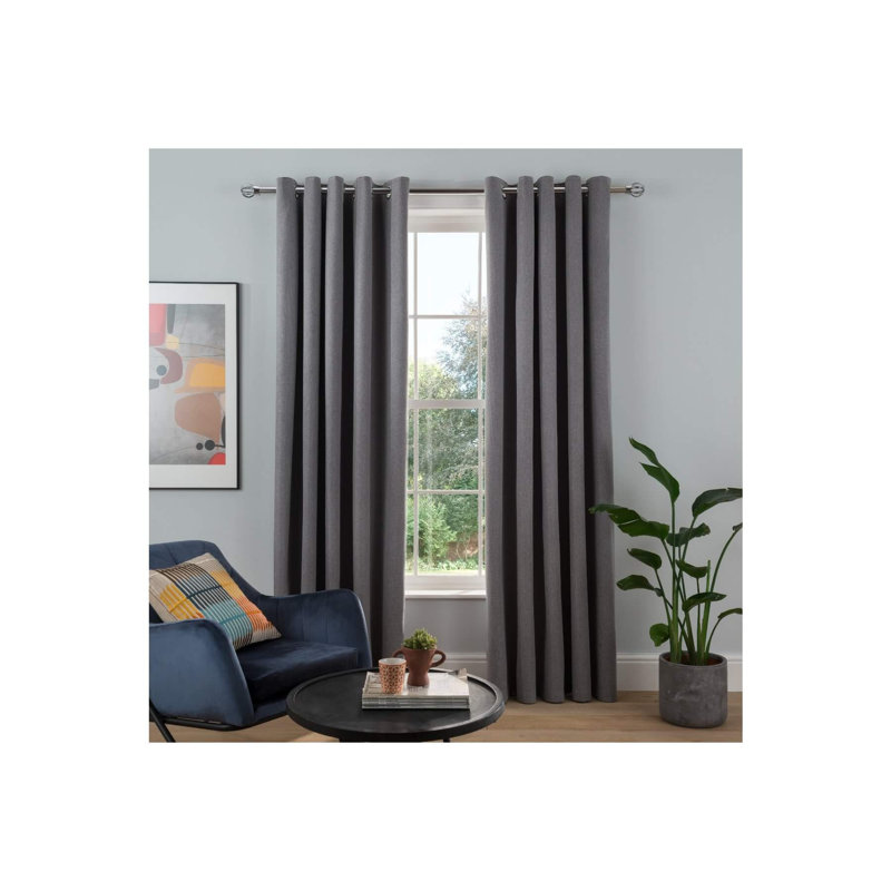 Ausia Blackout Curtain Panel Pair, 137cm H x 117cm W, Charcoal