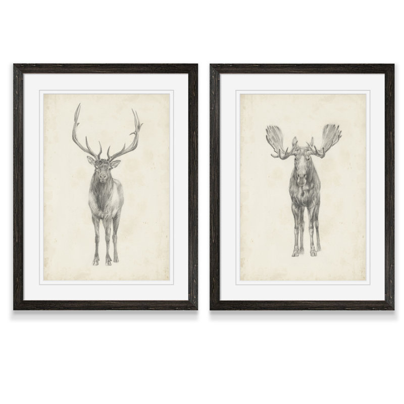 «Moose Study» par Antonyus Bunjamin (Abe), ensemble de 2 reproductions d'art sur toile, H 20 po x l 16 po, Ébène