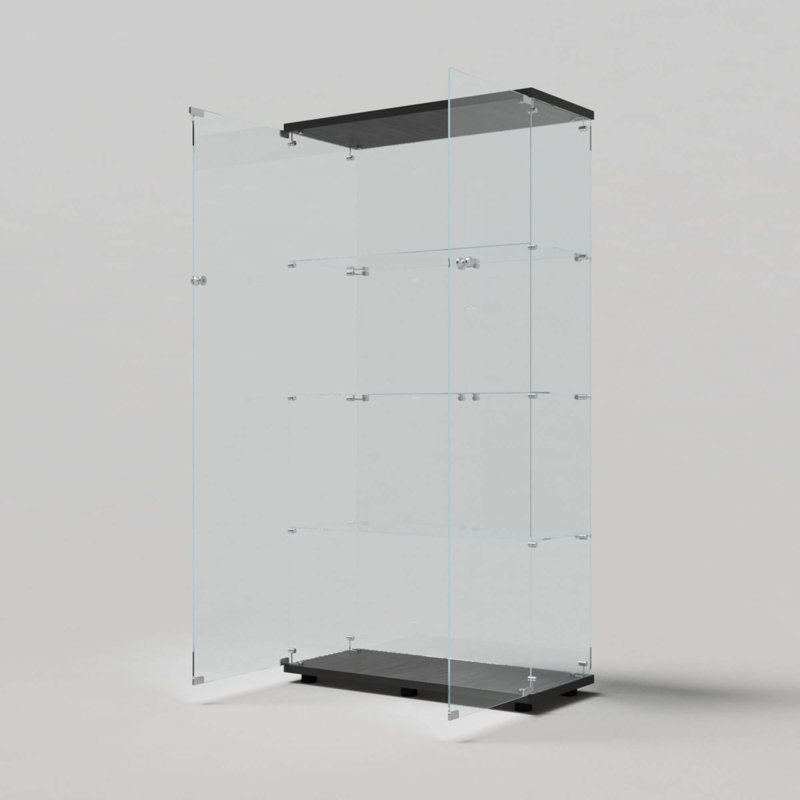 Vitrine en verre trempé, H 64,69 po x l 30,91 po x P 13,58 po, Noir