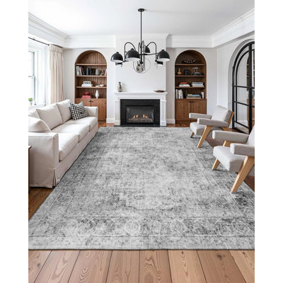 Tapis d'intérieur de 2,74 m x 3,66 m, lavable, style bohème, antidérapant et résistant aux déchirures, doux et idéal pour les animaux et les enfants. Convient à la chambre, au salon, à la chambre d'enfant ou au bureau. Couleur : gris.