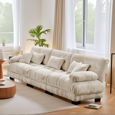 Light Coffee Chenille Cloud Upholstered 3-seater Sectional With 3 Lumbar Pillows 2 Throw Pillows For Small Space Living Room