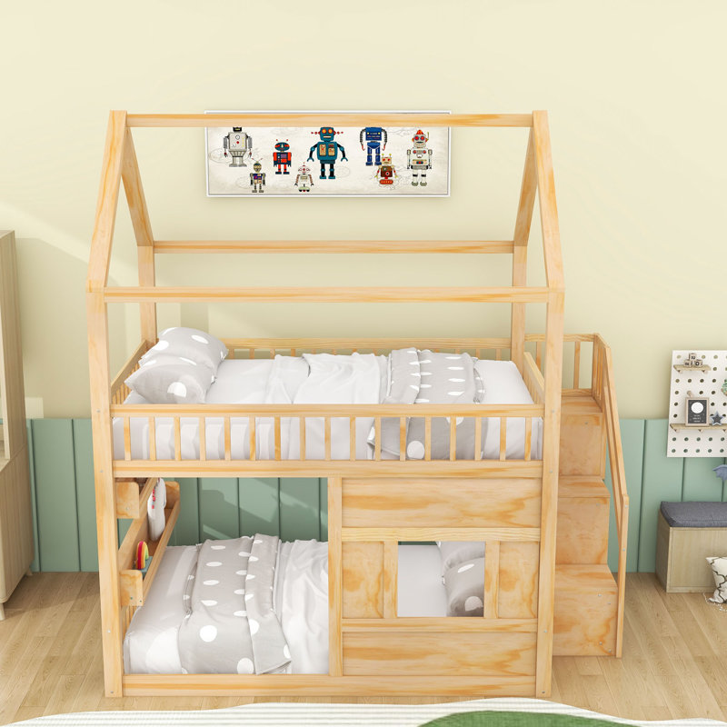 Lit maison en bois avec lumière DEL, Naturel