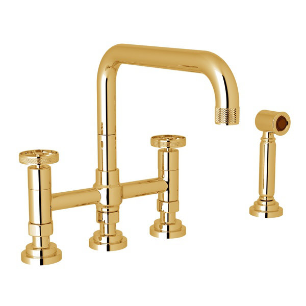 Campo™ Bridge Faucet With Sidespray, Italian Brass, Wheel Handle