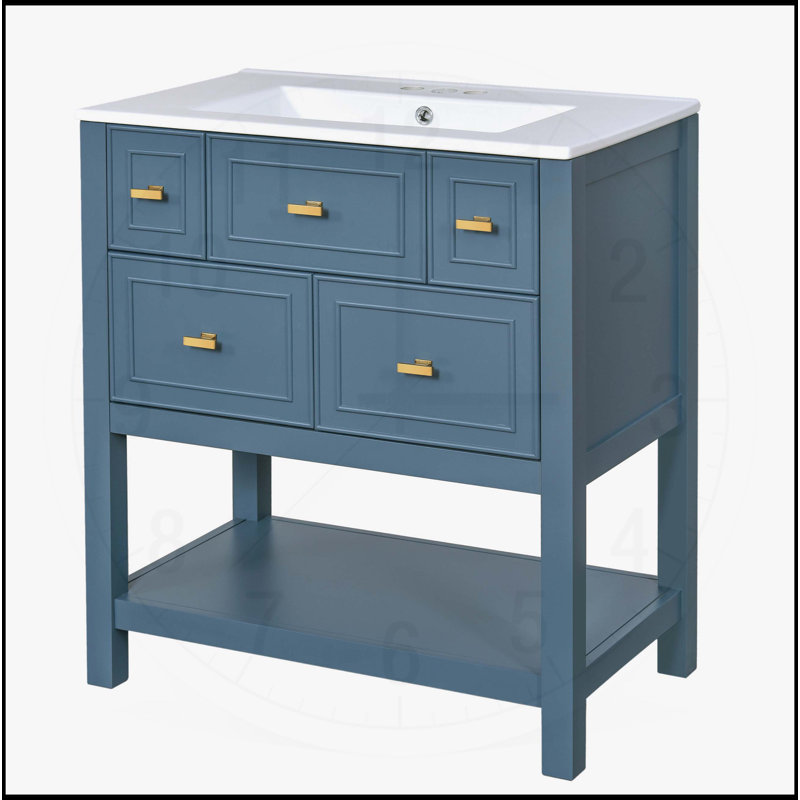 Meuble-lavabo 30 po avec lavabo en céramique, Bleu
