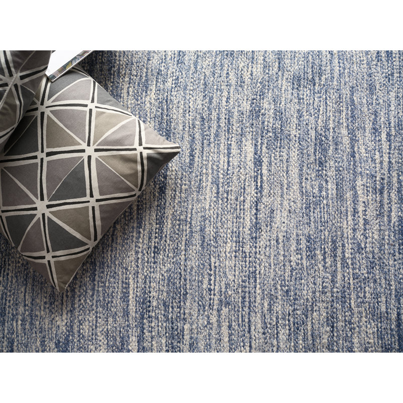 Tranquility flatweave Wool/Mohair Beige Area Rug, Rectangle 8' x 10', Blue