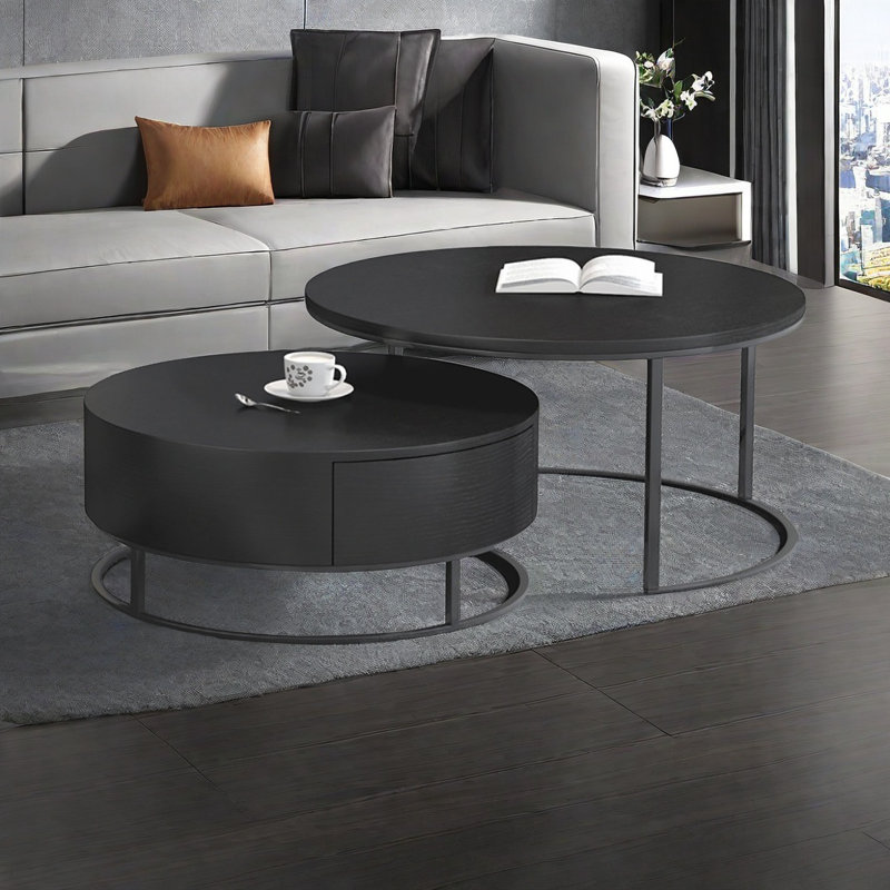 Table basse ronde italienne de luxe légère, Noir, noir, noir, noir