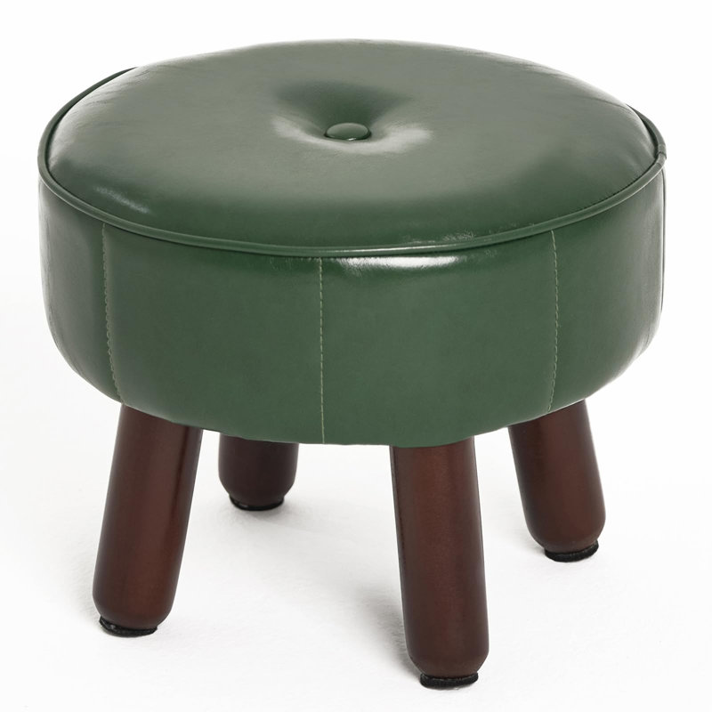 Repose-pieds, repose-pieds rond sous le bureau, repose-pieds en cuir avec pieds en bois antidérapants, Similicuir vert