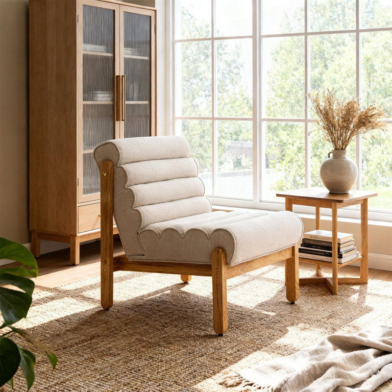 Chaise d'appoint rembourrée Fluffy, Coussin beige foncé / structure naturelle