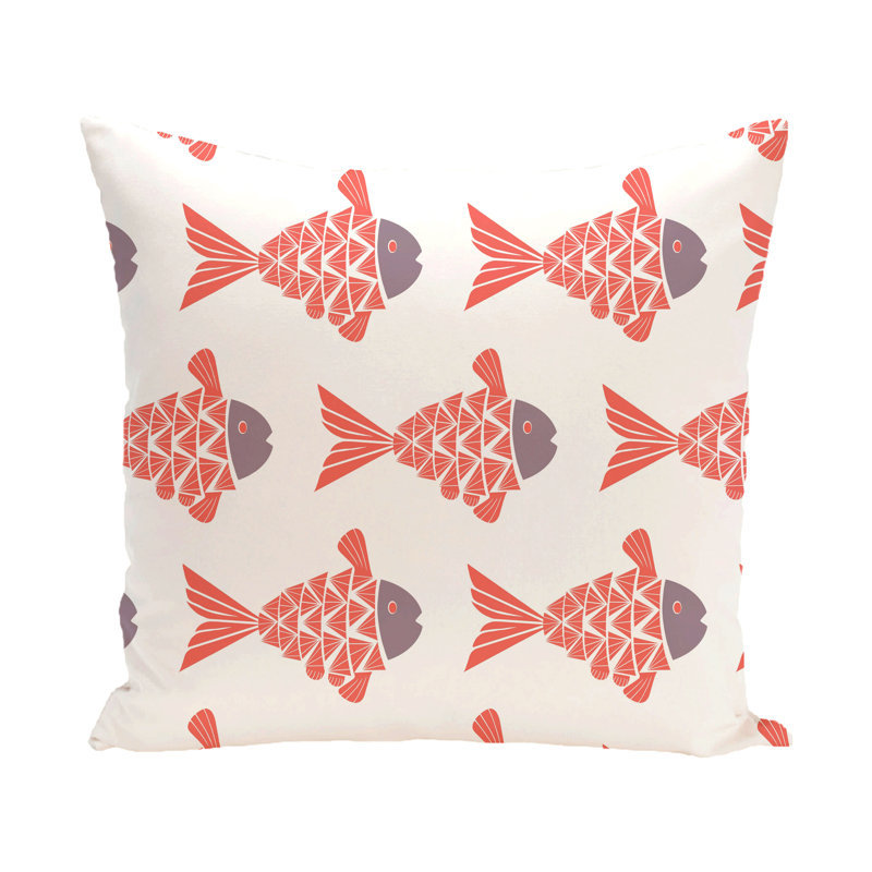 Housse de coussin carrée extérieure Fish Tales, H 18 po x l 18 po, Corail