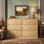 Commode moderne naturelle à 6 tiroirs avec profil incurvé et rangement à glissières silencieuses-502184851