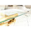 Table basse moderne de 55 po, plateau de table en verre trempé transparent, structure en acier inoxydable doré, touche industrielle et table pratique avec design, verre, acier, distinction, structure, facile à assembler