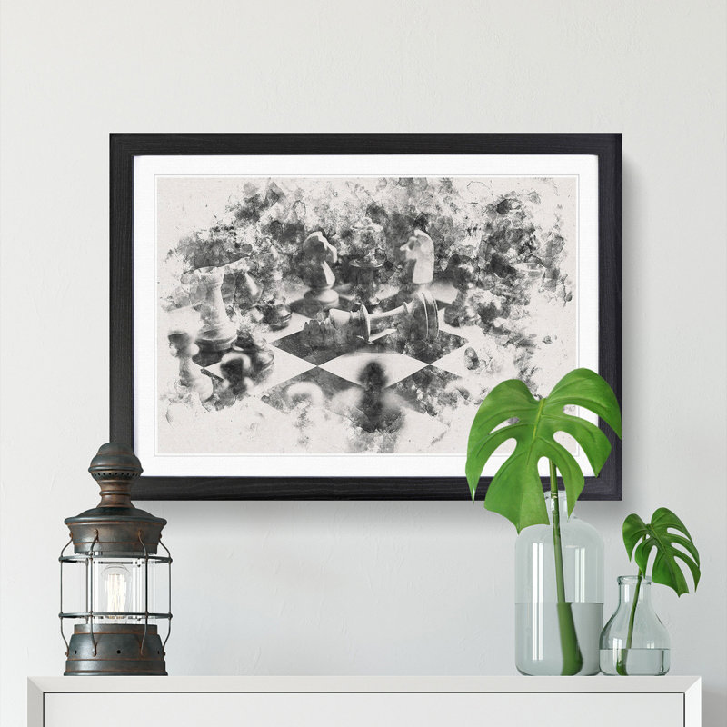 Chess Checkmate - Picture Frame Painting Print, 36cm H x 48cm W x 2cm D, Black Framed