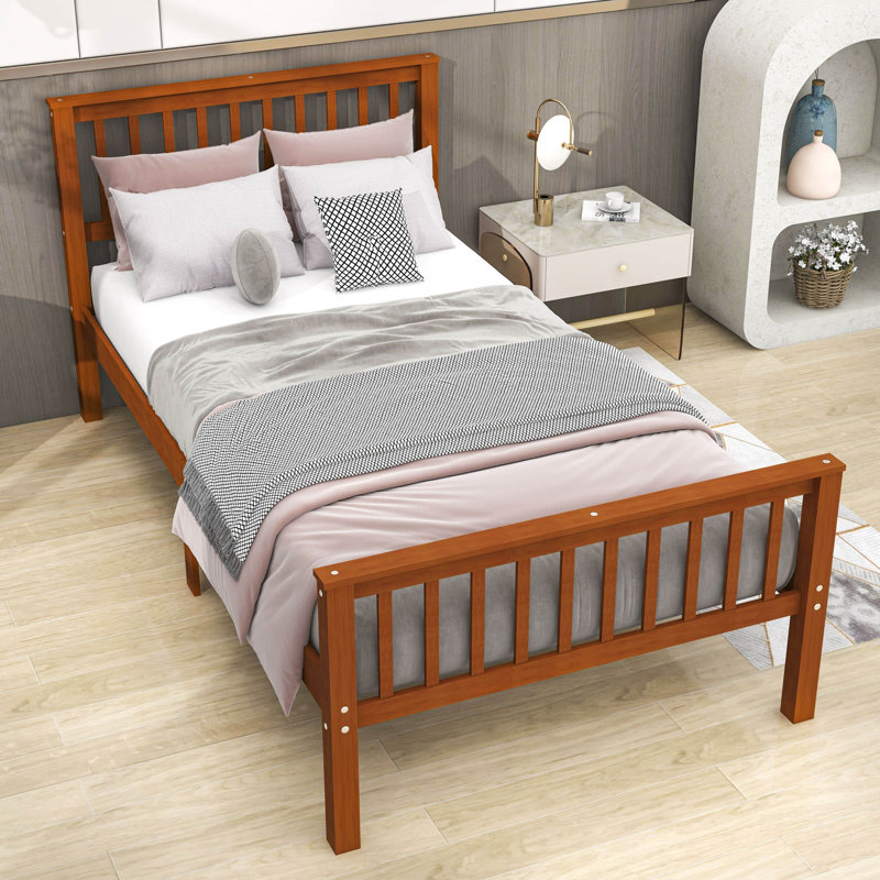 Lit plateforme simple en bois avec tête de lit, Chêne