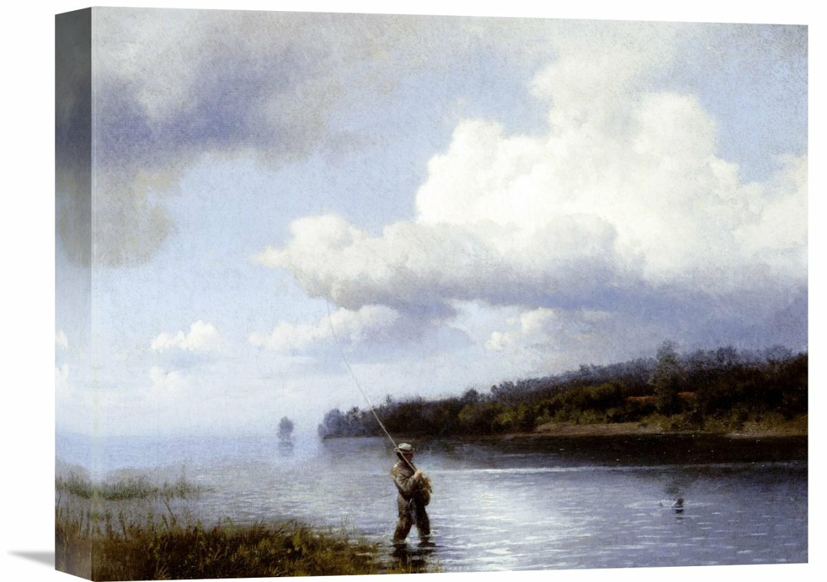 Global Gallery 'Fly Fishing' by Hermann Herzog Painting Print On Wrapped Canvas Size: 17.31 H x 22 W x 1.5 D