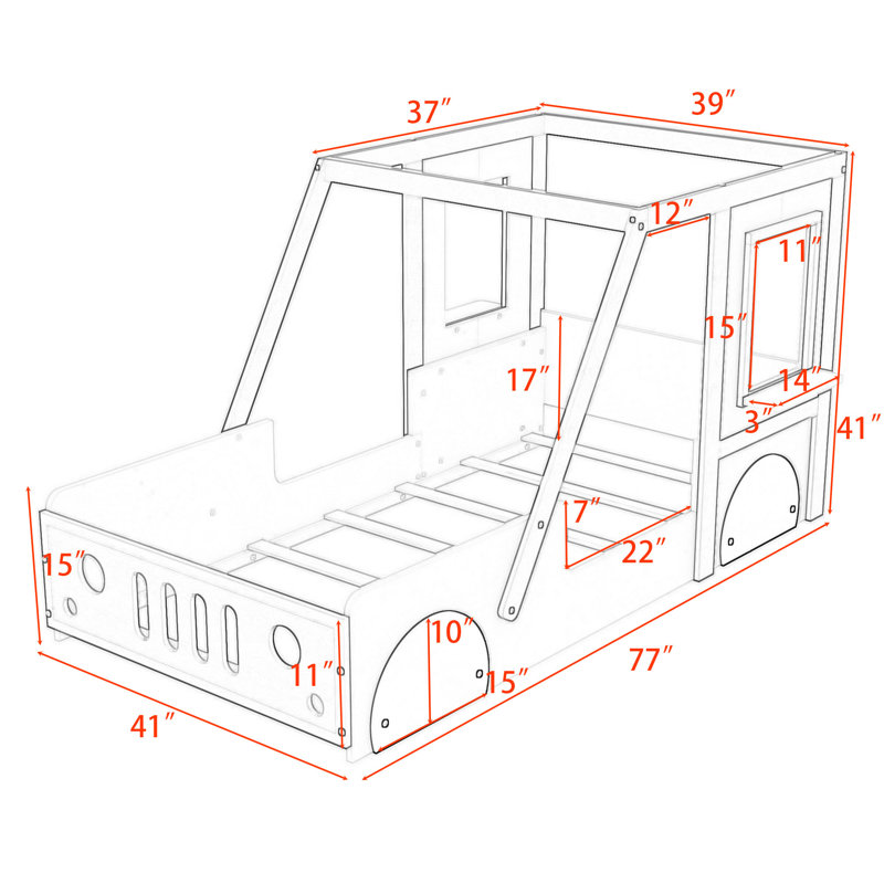 Lit simple en bois en forme de voiture avec design interactif