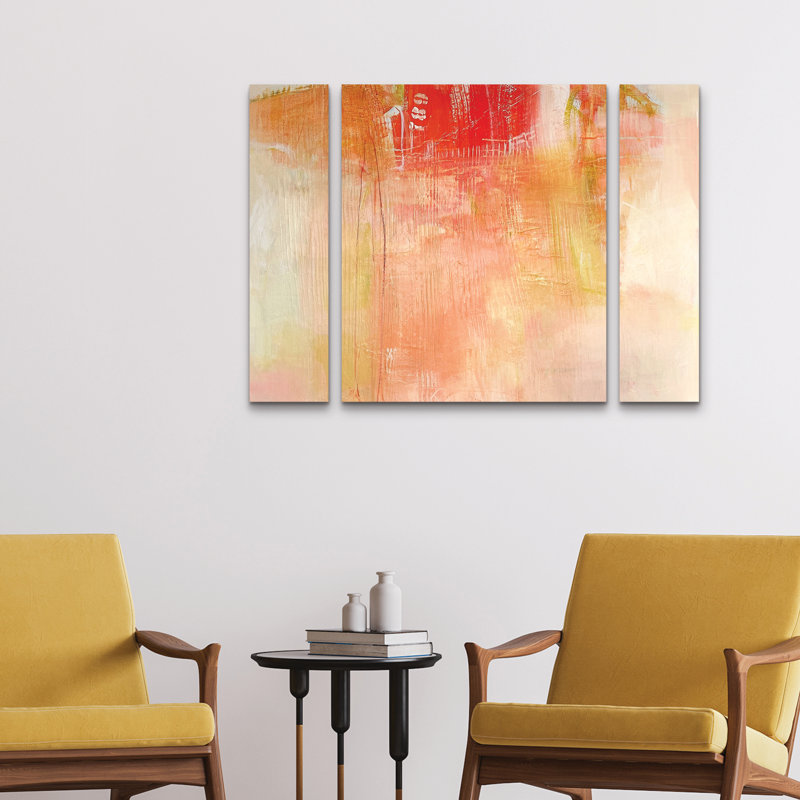 Ensemble de 3 panneaux muraux - Mila Apperlo «Orange 789», art mural sur toile pour le salon, la chambre à coucher ou le bureau 