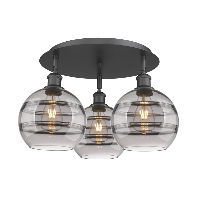 Plafonnier semi-encastré Glassoff, Gris fumée clair, H 10,88 po x l 19,75 po x P 19,75 po, Noir mat