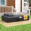 Chaise longue double inclinable en rotin toutes saisons avec dossiers réglables et plateaux pratiques-257236160