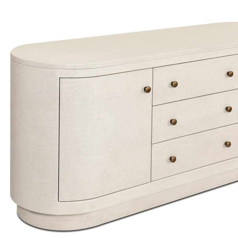 Amelia Media Console, Ivory Painted Linen