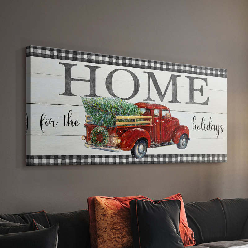 Christmas Pickup Home - Toile tendue avec châssis - Prêt à accrocher, H 16 po x l 32 po