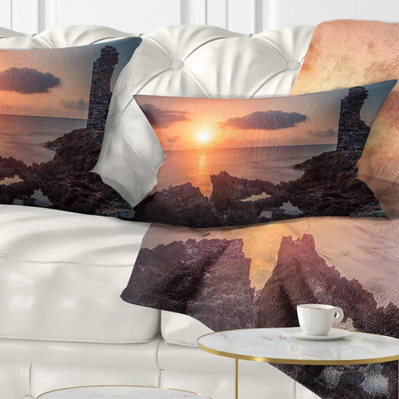 Coussin décoratif imprimé Ruines antiques d'Afrique au bord de la mer, Rectangle, 12 po x 20 po
