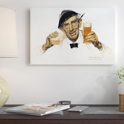 " Man with Sandwich and Glass of Beer " by Norman Rockwell Oil Painting