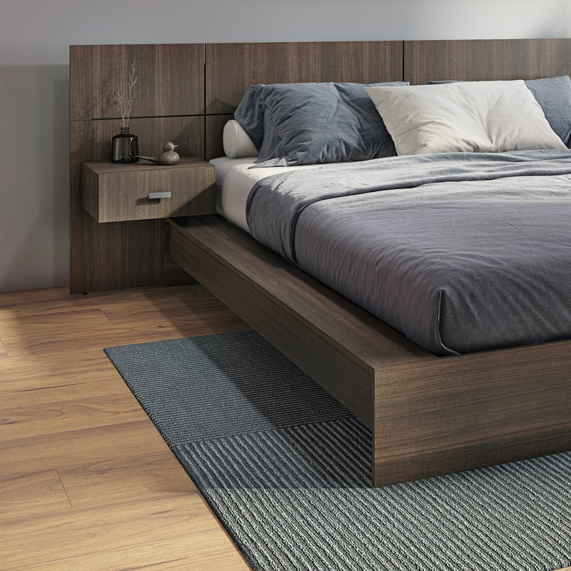 Chambre à coucher moderne Kaphan - Lit plateforme avec tête de lit et tables de chevet (2) - Assemblage facile, aucun sommier requis